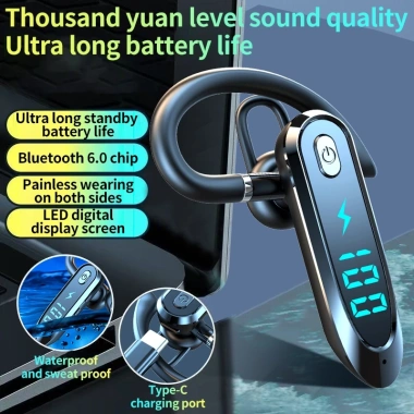 Tai nghe không dây tai đơn Bluetooth 6.0, hủy tiếng ồn, lái xe - 128.000 VND