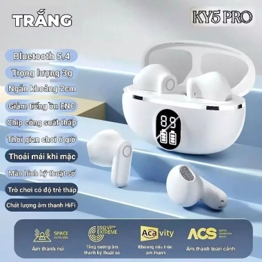 Tai nghe nhét tai KY5 PRO Bluetooth Hi‑Fi, Mic, chống nước, khử tiếng ồn, hỗ trợ iPhone & Android - Giá 102.000₫