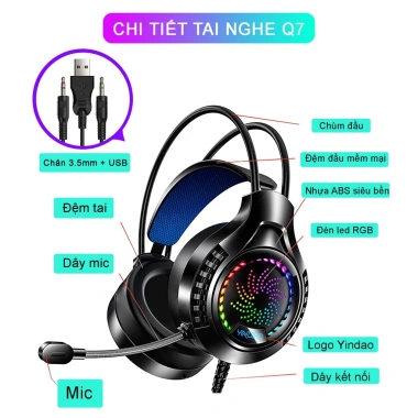 Tai nghe Sidotech Q7 Mic chống ồn Siêu Bass LED RGB đổi màu êm ái Game thủ Streamer - Giá 239k 6
