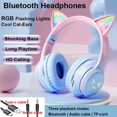 Tai nghe trẻ em không dây SPRISE BT618 tai mèo phát sáng, gập lại, HIFI, 10h pin, TF
