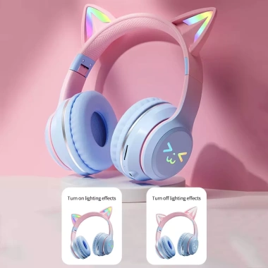 Tai nghe trẻ em không dây SPRISE BT618 tai mèo phát sáng, gập lại, HIFI, 10h pin, TF 5