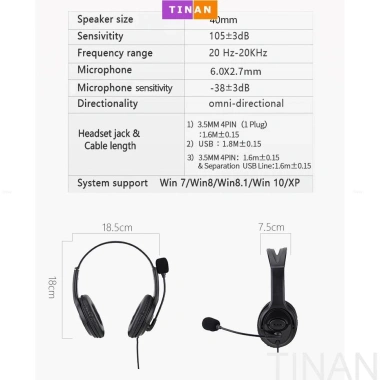 Tai Nghe USB/Jack35 TINAN 490/493 kèm micro, phù hợp CSKH, telesale, salephone, học online - Giá chỉ 258.000đ