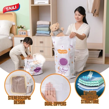 TAILI Túi nén chân không 3D tiết kiệm không gian, không bơm, dung tích lớn, quần áo, chăn
