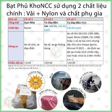 Tấm Bạt Áo Trùm Xe Máy Cao Cấp Dày Bền, Chống Quéo, Pô Nóng, Mát Nắng - Nhiều Màu, 153.6k 5