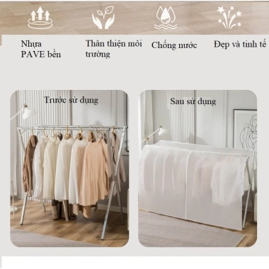 Tấm bạt nhựa PEVA 2 tà siêu dài siêu to, chống bám bụi, nước, nắng cho sào quần áo 119k