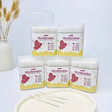 Tăm bông Jubon cao cấp cho bé sơ sinh - 2 đầu dẹt xoắn, đầu bông mềm mại, an toàn 2