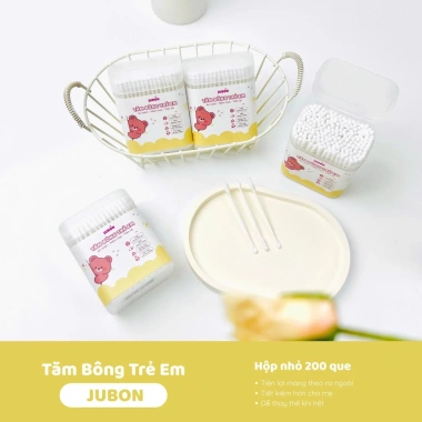 Tăm bông Jubon cao cấp cho bé sơ sinh - 2 đầu dẹt xoắn, đầu bông mềm mại, an toàn 3