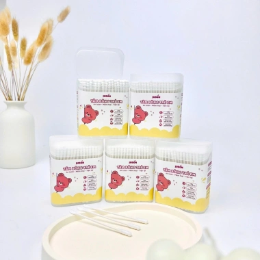 Tăm bông Jubon cao cấp cho bé sơ sinh - 2 đầu dẹt xoắn, đầu bông mềm mại, an toàn 4