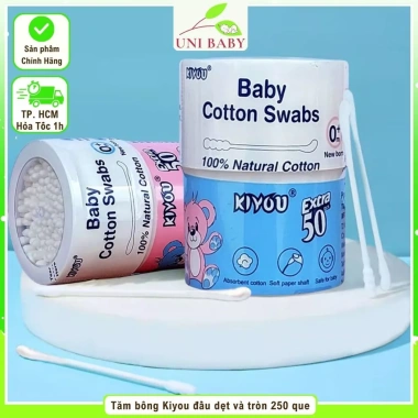 Tăm bông ngoáy tai Kiyou cho bé sơ sinh Bông tự nhiên hộp 250 que Uni 25.000₫
