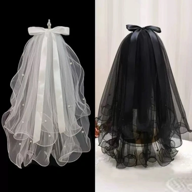 Tấm che mặt đen nhiều lớp ngọc trai sang trọng cho cô dâu chụp ảnh đám cưới - Giá ưu đãi 44,416₫