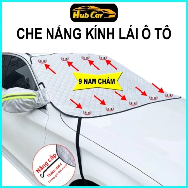Tấm Che Nắng Kính Lái Ô Tô Cao Cấp 4 Lớp Tráng Bạc, 9 Nam Châm, 4 Dây Đai, Tai Gương Phản Quang - 162k