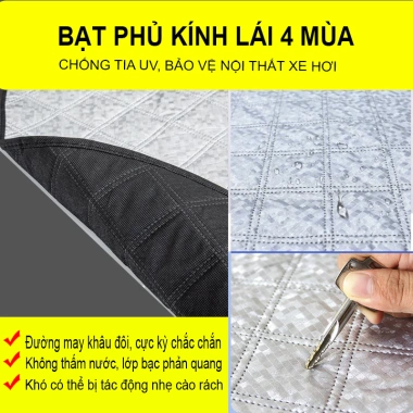 Tấm Che Nắng Kính Lái Ô Tô Cao Cấp 4 Lớp Tráng Bạc, 9 Nam Châm, 4 Dây Đai, Tai Gương Phản Quang - 162k