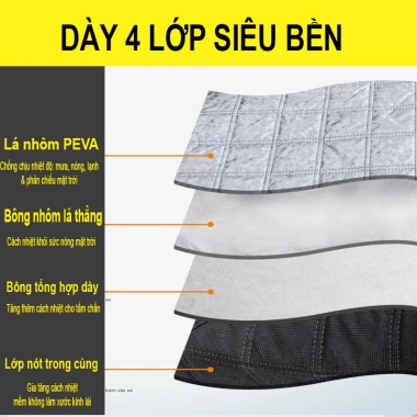 Tấm Che Nắng Kính Lái Ô Tô Cao Cấp 4 Lớp Tráng Bạc, 9 Nam Châm, 4 Dây Đai, Tai Gương Phản Quang - 162k