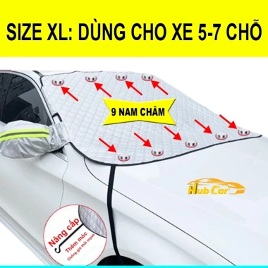 Tấm Che Nắng Kính Lái Ô Tô Cao Cấp 4 Lớp Tráng Bạc, 9 Nam Châm, 4 Dây Đai, Tai Gương Phản Quang - 162k