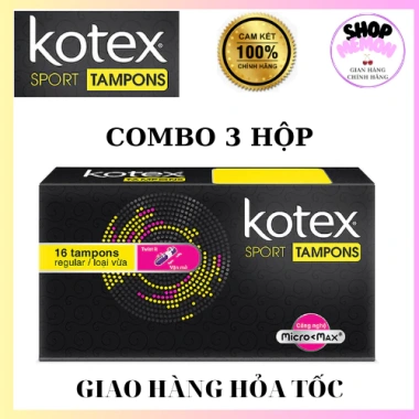 Tampon KOTEX 16 ống/hộp - Combo 3 hộp Giá ưu đãi 196.000 VND, bảo vệ an toàn, thấm hút nhanh
