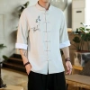 Tang Áo Sơ Mi Nam Mùa Hè Trung Quốc Cách Cần Cẩu Mỏng Thêu Khóa Linen 3/4 Tay 3