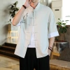 Tang Áo Sơ Mi Nam Mùa Hè Trung Quốc Cách Cần Cẩu Mỏng Thêu Khóa Linen 3/4 Tay 8
