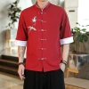 Tang Áo Sơ Mi Nam Mùa Hè Trung Quốc Cách Cần Cẩu Mỏng Thêu Khóa Linen 3/4 Tay 11