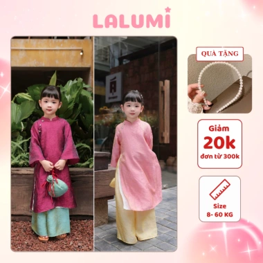 Tặng Bờm Ngọc Set áo dài ánh kim 4 tà UYÊN NHI bé gái & mẹ Tết - LALUMI KIDS