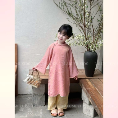 Tặng Bờm Ngọc Set áo dài ánh kim 4 tà UYÊN NHI bé gái & mẹ Tết - LALUMI KIDS