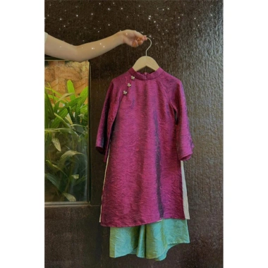 Tặng Bờm Ngọc Set áo dài ánh kim 4 tà UYÊN NHI bé gái & mẹ Tết - LALUMI KIDS