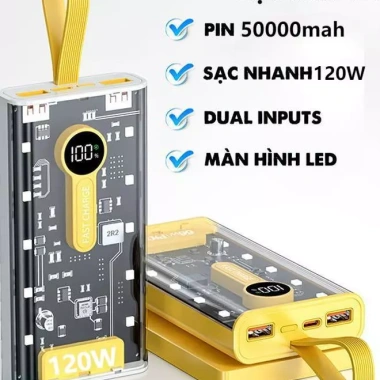 Tặng dây sạc nhanh - Sạc dự phòng PD120W 50.000mAh, pin dự phòng màn hình LED tích hợp, chỉ 218.000₫