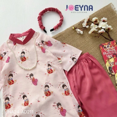 Tặng Kèm Bờm Set Áo Dài Bé Gái Tơ Lụa Cô Tiên Joeyna - Lụa Cao Cấp, Áo Dài Tết 425k