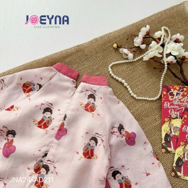 Tặng Kèm Bờm Set Áo Dài Bé Gái Tơ Lụa Cô Tiên Joeyna - Lụa Cao Cấp, Áo Dài Tết 425k