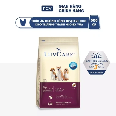 Tặng lược chải lông Luvcare - Thức ăn chó cao cấp hạt 500gr 3kg, giá giảm 55.800đ