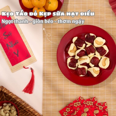 Táo Đỏ Kẹp Sữa Lạc Đà Masmallow Nhân Hạt Điều Bánh kẹo tết A Leaf Foods 500g-1kg
