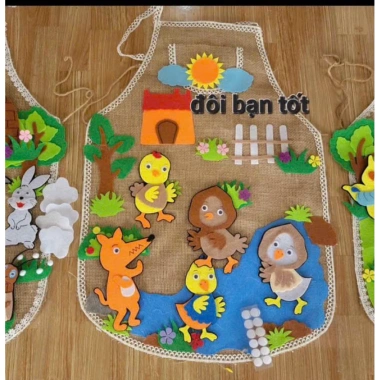 Tạp dề kể truyện cho trẻ mầm non - Vải thấm hút, họa tiết bắt mắt, giảm còn 99.000đ 8