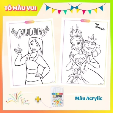 Tập tranh tô màu công chúa Disney giấy dày A4/A5 - Đồ chơi giáo dục cho bé gái 3