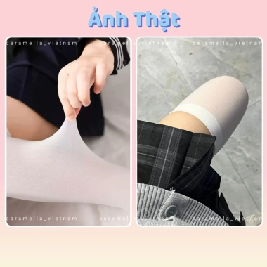 Tất Cao Cổ Caramella Nữ Sinh Định Hình Chân, Vớ Đùi Be Đen Y2K Giá 21.560 VND