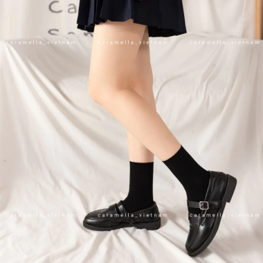 Tất Cao Cổ Caramella Nữ Sinh Định Hình Chân, Vớ Đùi Be Đen Y2K Giá 21.560 VND