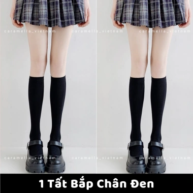 Tất Cao Cổ Caramella Nữ Sinh Định Hình Chân, Vớ Đùi Be Đen Y2K Giá 21.560 VND