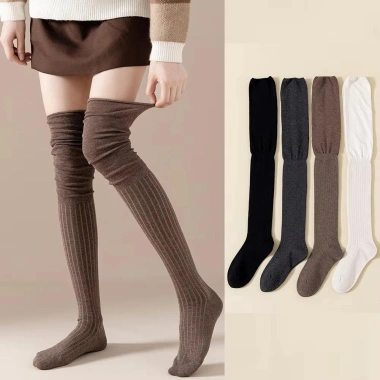 Tất cao đầu gối KANNERT cotton, giữ ấm, dài bó sát, màu trơn thời trang thu đông