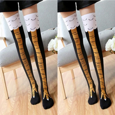 Tất chân gà 3D Unisex Cotton Over‑Knee Ngộ Nghĩnh Đen‑Cam 1 Đôi Giá 77.760₫
