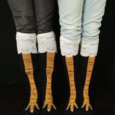Tất chân gà hoạt hình 3D Unisex Cotton Over‑Knee ngộ nghĩnh - Đen/Cam