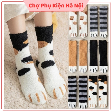 Tất chân mùa đông len bông dày, vớ chân nam nữ hình mèo cute, giữ ấm chỉ 18.920đ