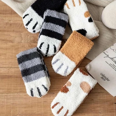 Tất chân mùa đông len bông dày, vớ chân nam nữ hình mèo cute, giữ ấm chỉ 18.920đ