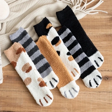 Tất chân mùa đông len bông dày, vớ chân nam nữ hình mèo cute, giữ ấm chỉ 18.920đ