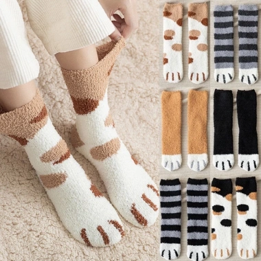 Tất chân mùa đông len bông dày, vớ chân nam nữ hình mèo cute, giữ ấm chỉ 18.920đ