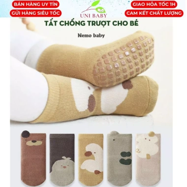 Tất chống trơn trượt cổ cao Nemo cho bé thu đông, lót bông dày, co giãn tốt, size 0‑5 tuổi – 35.000₫