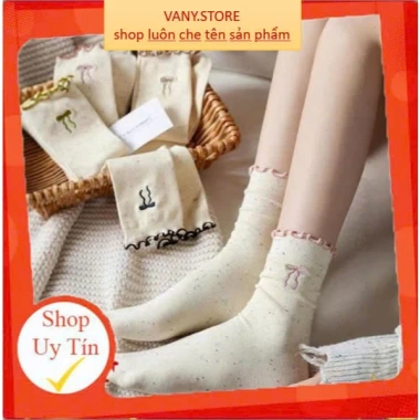 Tất Cổ Cao 5 Đôi Cotton Họa Tiết Nơ Chấm Bi - Siêu Co Giãn TA50, Giá 10.000đ