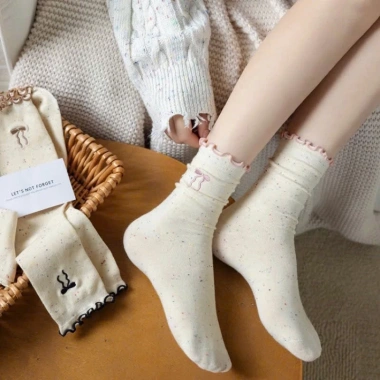 Tất Cổ Cao 5 Đôi Cotton Họa Tiết Nơ Chấm Bi - Siêu Co Giãn TA50, Giá 10.000đ