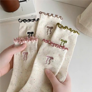 Tất Cổ Cao 5 Đôi Cotton Họa Tiết Nơ Chấm Bi - Siêu Co Giãn TA50, Giá 10.000đ