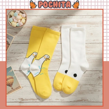 Tất cổ cao họa tiết ngỗng cute màu vàng trắng phong cách Hàn Quốc, chỉ 22.900₫