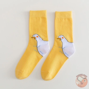 Tất cổ cao họa tiết ngỗng cute màu vàng trắng phong cách Hàn Quốc, chỉ 22.900₫
