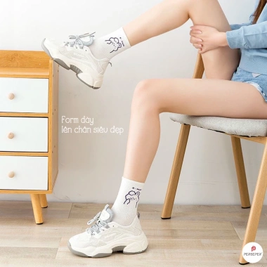 Tất cổ cao nữ cotton, set 5 đôi vớ hoạt hình dễ thương - Giá 46.000đ Cherry Shop