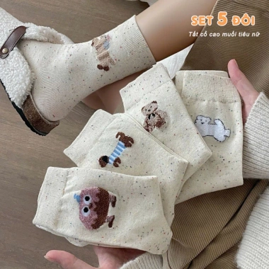 Tất cổ cao nữ cotton, set 5 đôi vớ hoạt hình dễ thương - Giá 46.000đ Cherry Shop 10 Tất cổ cao nữ cotton, set 5 đôi vớ hoạt hình dễ thương - Giá 46.000đ Cherry Shop 10